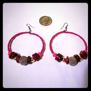 Hot Pink Dangling Hoop Earrings
